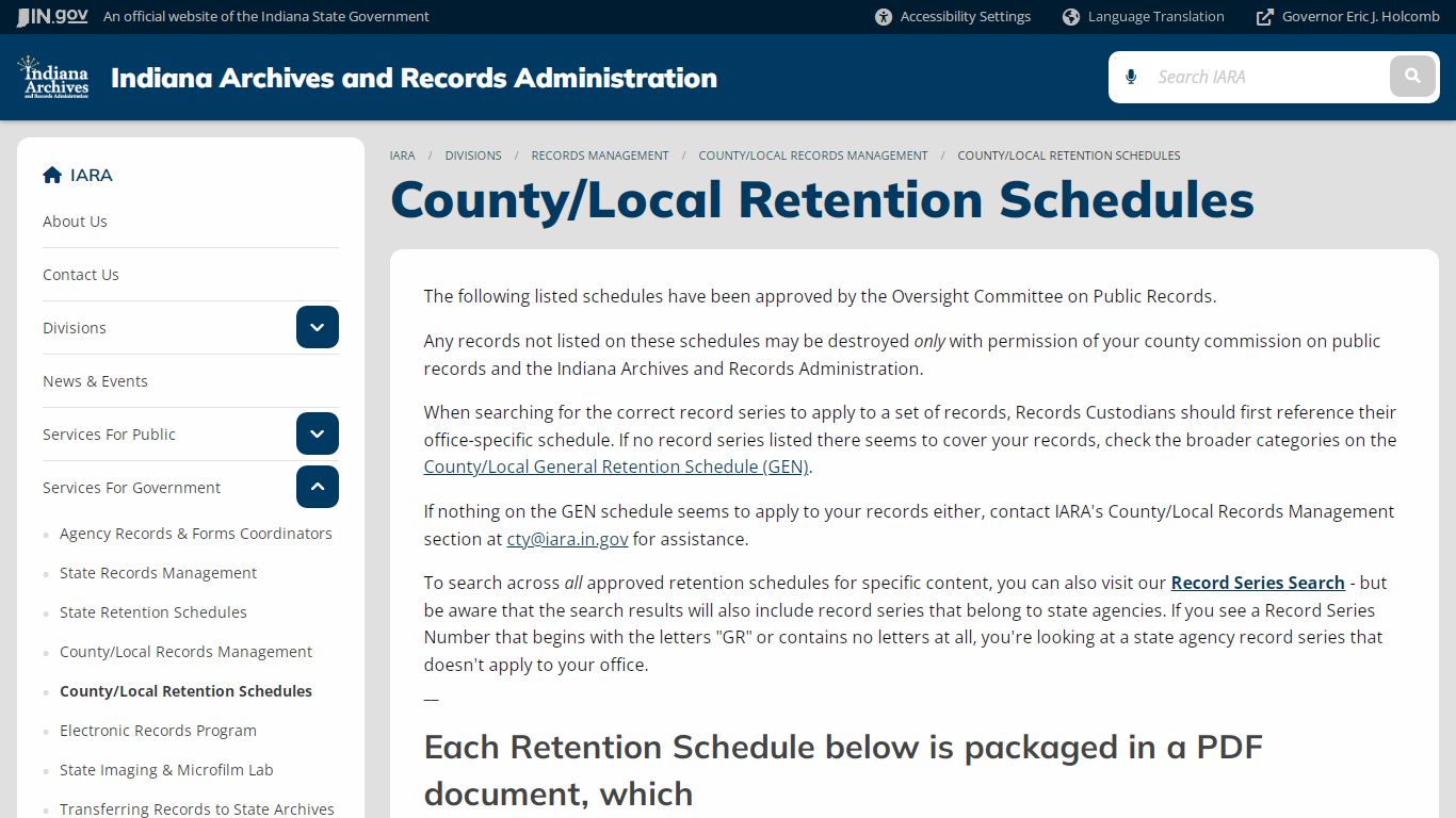 County/Local Retention Schedules - IARA